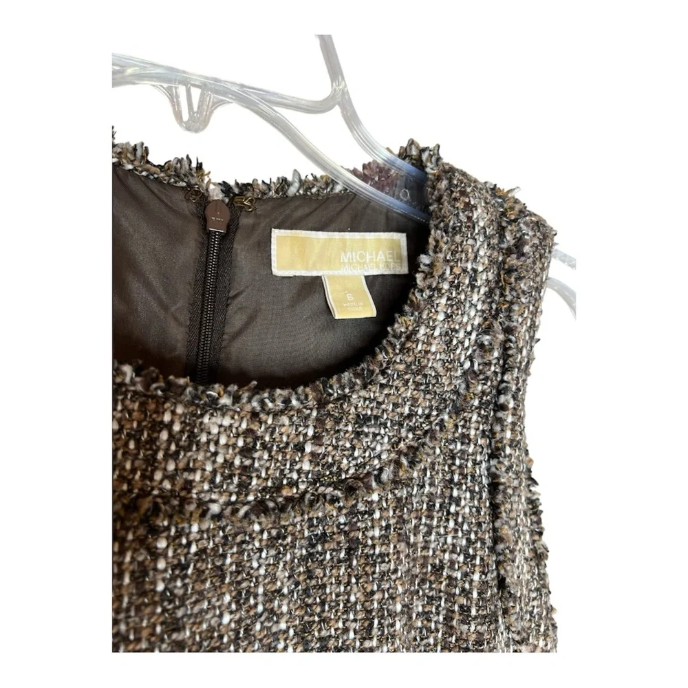 Michael Kors Women’s Sleeveless Tweed Sheath Brown/Black/Cream Dress SZ 6